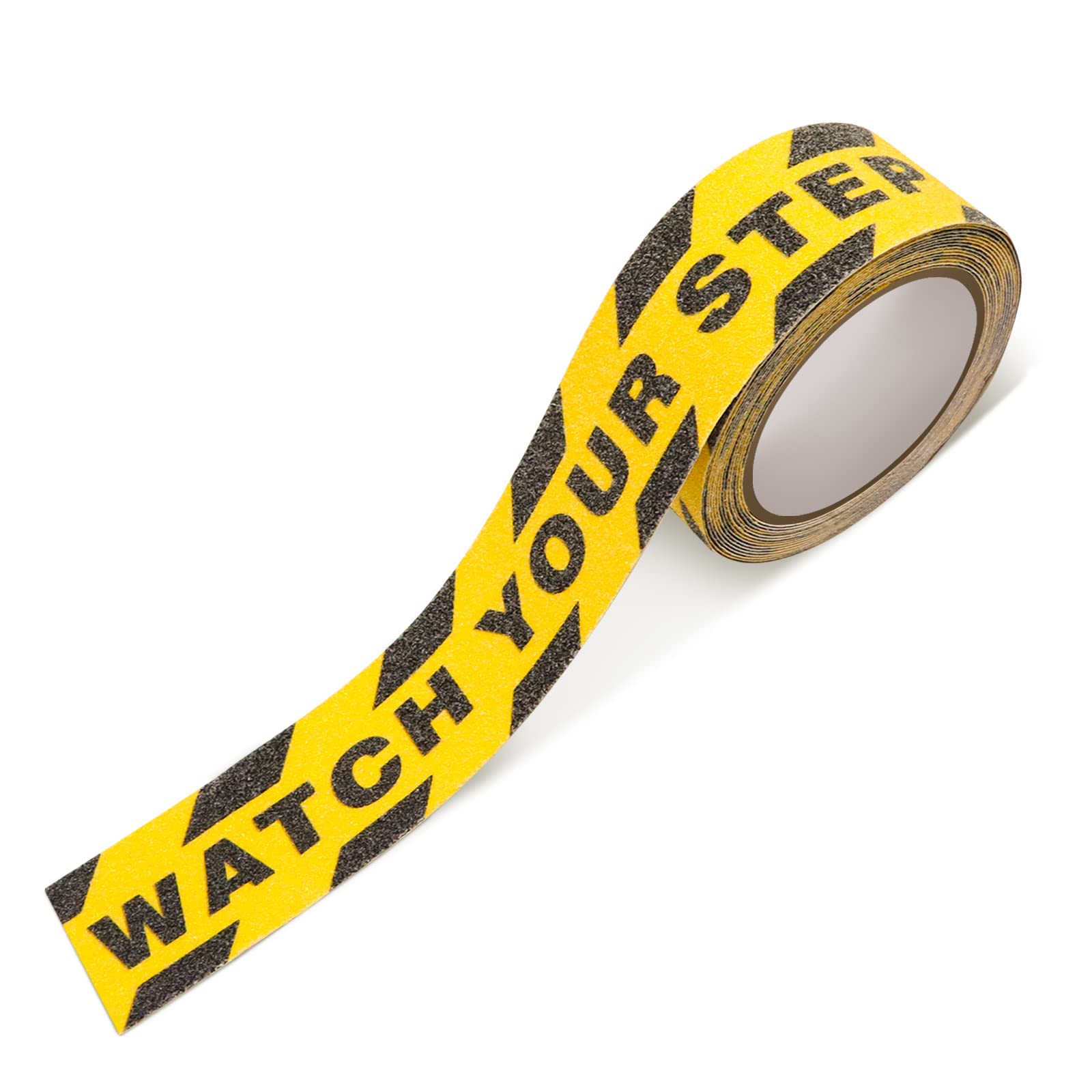 Huakaile Watch Your Step Caution Tape 1.97in x 16.4Ft, Non-Skid Yellow Black Waterproof Anti-Slip Safety Grip for Stairs Steps Ladder, Indoor Outdoor Treads (A)