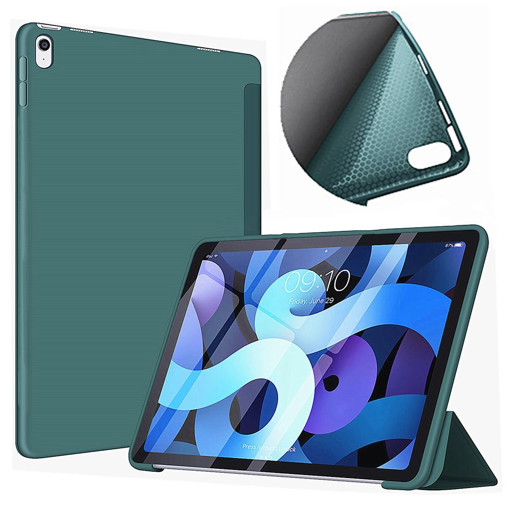 VAGHVEO Case for iPad 10th Generation Case 2022, Flexible Soft TPU Back Cover Shell, Slim Lightweight Trifold Stand Protective Smart Cases Fit Apple iPad 10.9 inch [Auto Wake/Sleep], Dark Green