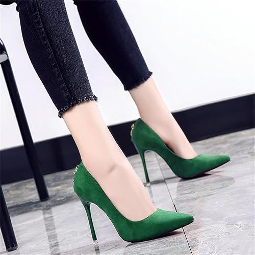 green pointed heels