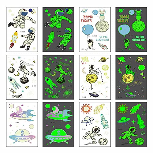 Jatidne Luminous Space Temporary Tattoos for Kids Glow In The Dark Solar System Tattoos for Boys and Girls Birthday Party Favor Supplies