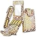 Celljoy Case for LipSense, Younique, Kylie Cosmetics, Liquid Lipsticks and Lip Gloss with Mirror - Fits 4 Tubes Mirror Card Slot - Travel Purse Storage (White Glitter Gold Lips)