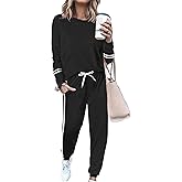 KBKBSN Women 2 Piece Outfits Crew Neck Striped Long Sleeve Casual Sweatsuit Lounge Set Tracksuits Pajama Pullover with Pocket