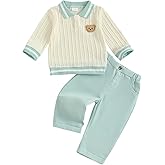 Giraropa Toddler Baby Boy Clothes Bear Embroidery Sweater Sweatshirt Long Sleeve Sweatsuit 2Pcs Pant Set Fall Winter Outfits