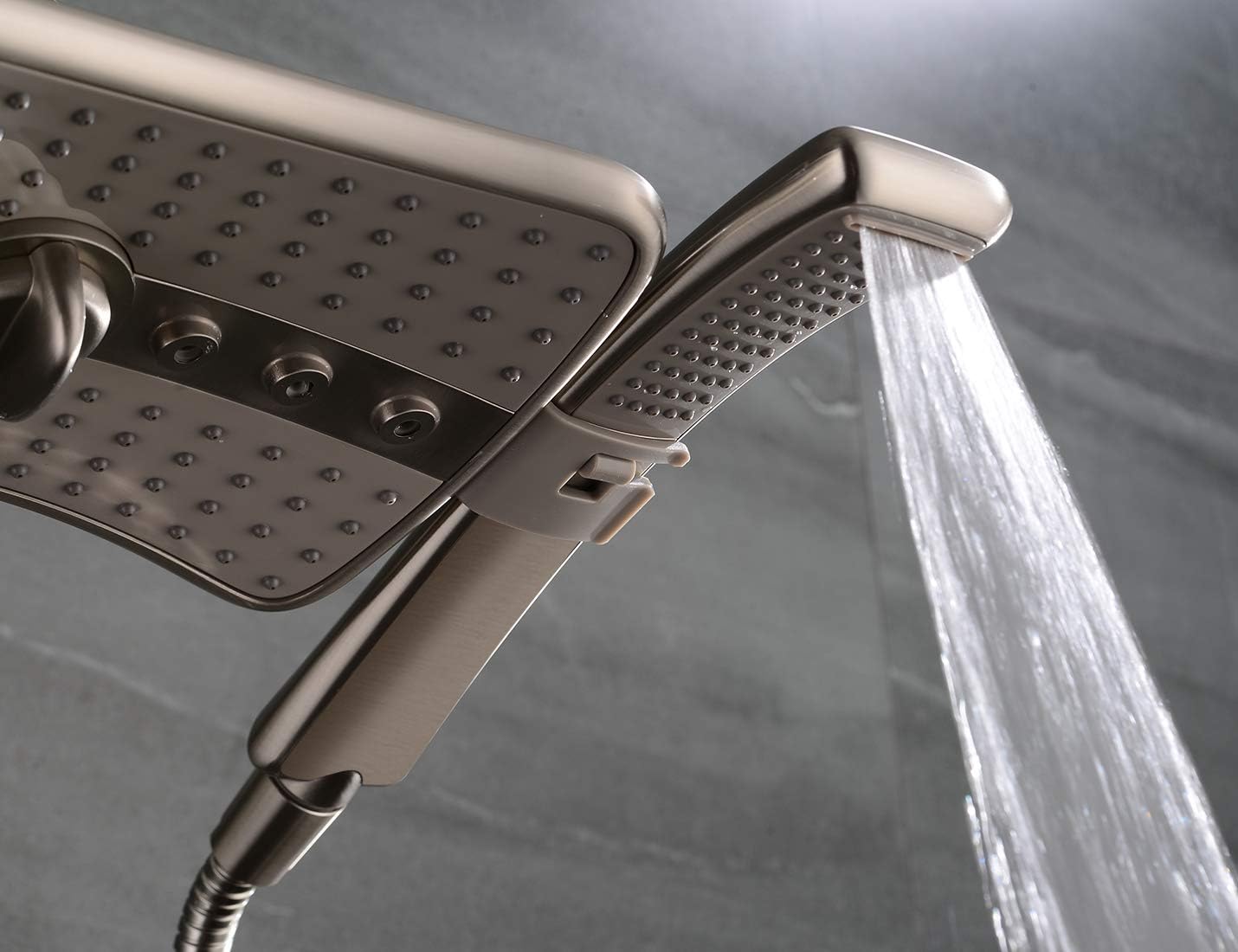 Brushed nickel Shower heads combo with two spray setting fixed shower head and two spray settings handheld shower head with grey face - - 