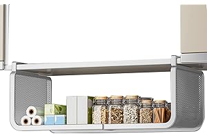 Adjustable Under Cabinet Shelf - Extendable Under-shelf Storage For Pantry | Wire Basket Organizer | Hanging Under Desk Shelf