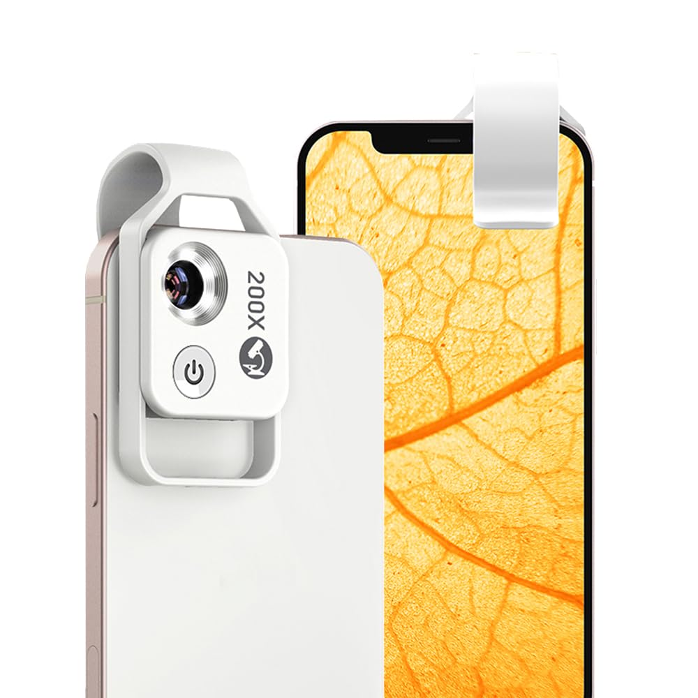 Apexel 200x Phone Microscope Lens, Explore Micworld with microscope for phone with LED Light,White