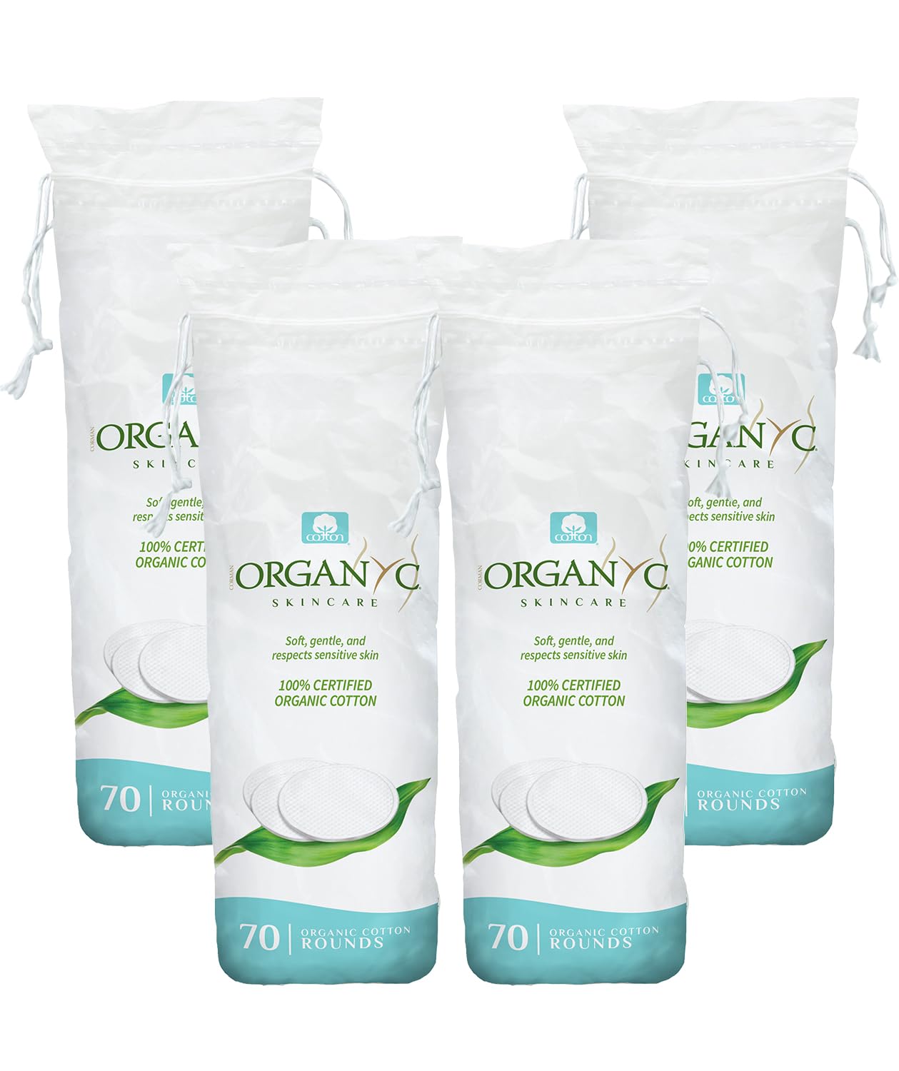 Organic Cotton Pads Made from 100% Biological Cotton in Biodegradable Packaging Pack of 4 / 4 x 70 Items