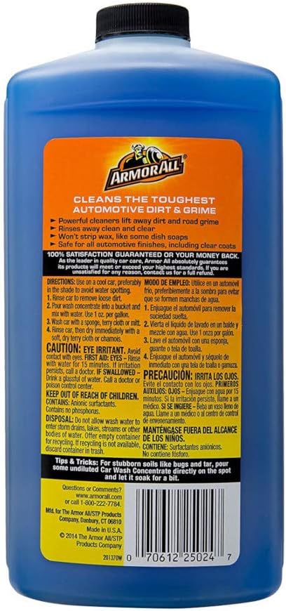 Armor All Car Wash Formula, Cleaning Concentrate for Cars, Truck, Motorcycle, Bottles, 17738, 24 Ounce: Automotive