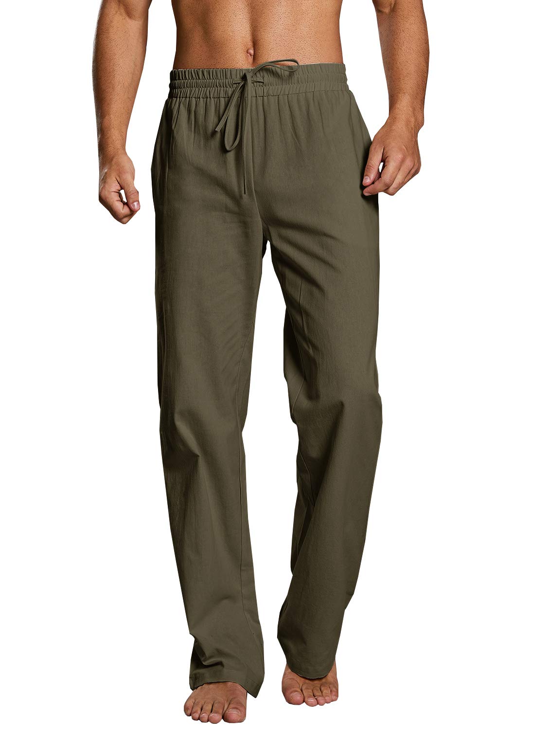 Photo 1 of PASLTER Mens Casual Linen Pants Loose Fit Straight-Legs Elastic Drawstring Waist Summer Beach Yoga Long Pants