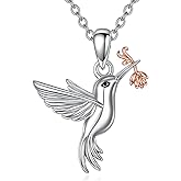 SILBAZ Hummingbird Necklaces for Women 925 Sterling Silver Rose Gold Flower Hummingbirds Pendant Jewelry Memorial Mothers Day Christmas Gifts for Family Friends