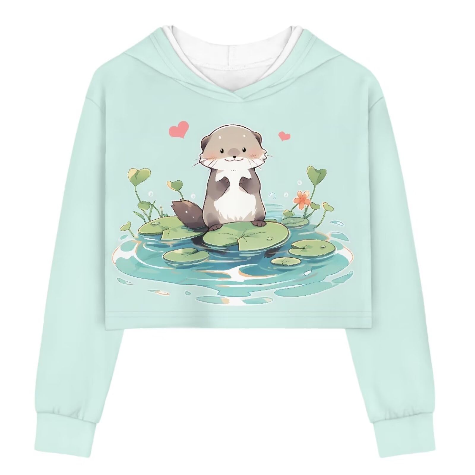 Photo 1 of Tongluoye Sea Otter Crop Tops for Girls Hoodies Size 12 14 Long Sleeve Pullover Jacket Casual Loose Fit Sweatshirts Spring Tops Fall Sweater Kids Outfits for Running,Dance,Gym Clothing