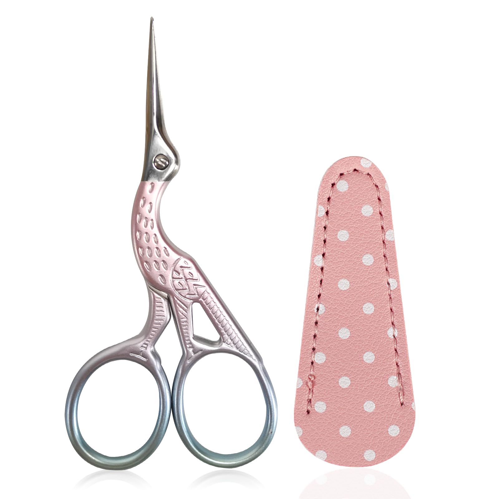 Embroidery Scissors, Small Craft Stainless Steel Stork Scissors for Sewing Cross Stitch Needlework Threading with PU Cover - Pink