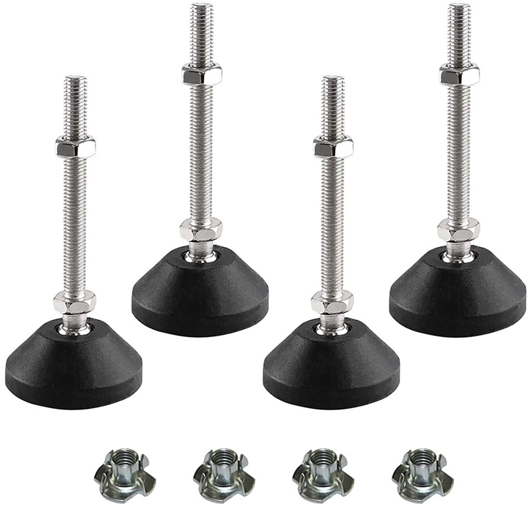 SHUIOG Pack of 4 Adjustable Foot M10 x 80 mm Adjusting Screw, Furniture Foot Base Foot Can Carry Adjustable Feet Adjusting Plate Adjustable Foot Maximum 20° Tilt (4 Pieces M10 x 80 mm x 40 mm)