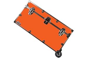 C&N Footlockers - Large Undergrad Storage Trunk w/Wheels - Made in the USA - Only STEEL Footlocker on Amazon - Durable Chest with Lid Stay - 32 x 18 x 16.5 Inches (Orange)