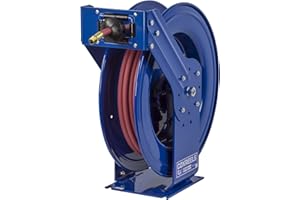 Coxreels TSH-N-475 Retractable Air, Water or Oil Hose Reel, T-Series, ½” x 75’ - Easy Maintenance with Brass Swivel and Multi-Position Mount Arm - Heavy-Duty Steel Construction, Made in USA, Blue