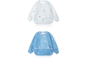 Little Dimsum Baby Bib with Pocket Waterproof Toddler Bibs Infant Feeding Bibs for Boys and Girls, Pack of 2 Colors
