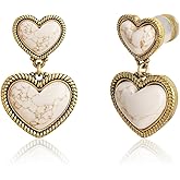 Wrangler Western Turquoise Heart Dangle Earrings for Women Statement Gold Plated Affection Cowgirl Drops Jewelry