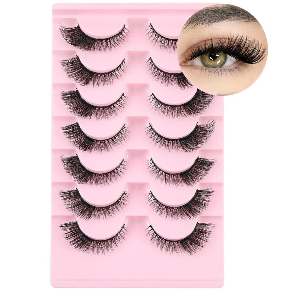 7 Pairs Fox Eye Lashes Wispy Eyelashes Natural Look Clear Band Lashes Fluffy Faux Mink Lashes Natural False Lashes Pack by June tech
