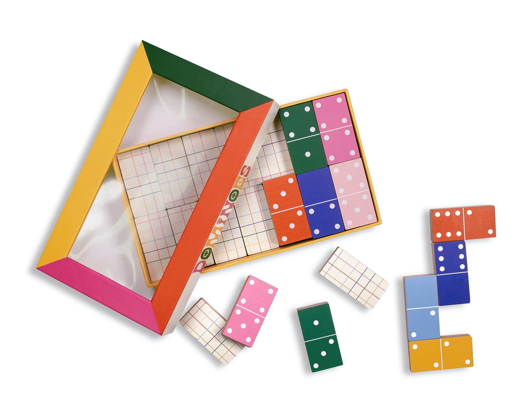 ban.do Novelty Dominoes Set for Adults, Cute Dominos with Storage Box, Family Game Includes 28 Tiles for 2-4 Players (Colorblock)