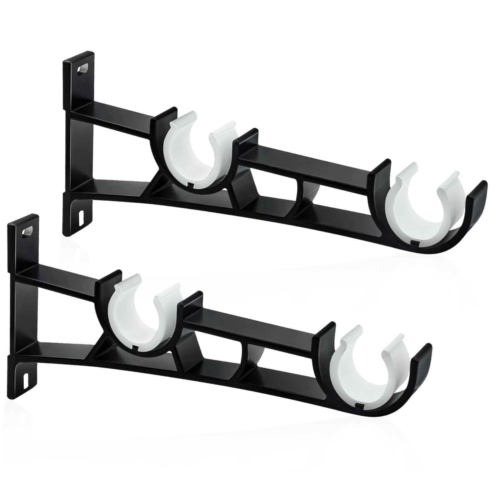 Curtain Pole Brackets,28mm Heavy Duty Curtain Rail Brackets Double Black Curtain Rod Holder Brackets Set of 2 Curtain Pole Support Hooks for Drapery Poles