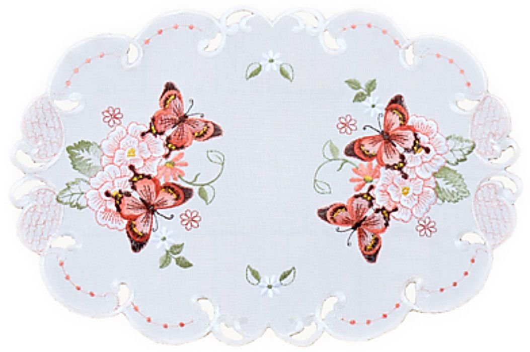 Tablecloth 30 x 45 cm Oval Champagne Butterflies Red Colourful Embroidered Table Runner Cover Spring Summer (30 x 45 cm)