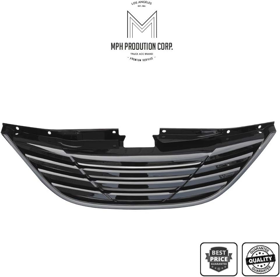 MPH Autoparts Matte Black Horizontal Front Hood Bumper Grill Grille ABS For 2010-2013 Hyundai Sonata | 2010 2011 2012 2013
