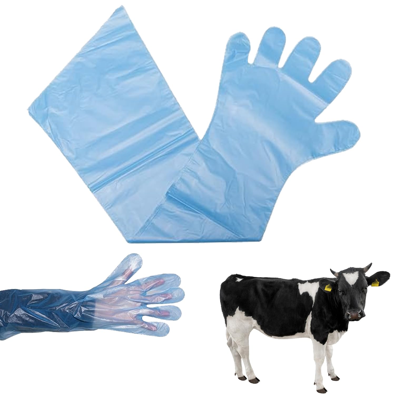 KARELLS Long Sleeve Vet Gloves,Long Sleeve Veterinary Gloves,30pc Disposable Soft Plastic Film,for Livestock Insemination,Household Cleaning (Blue)