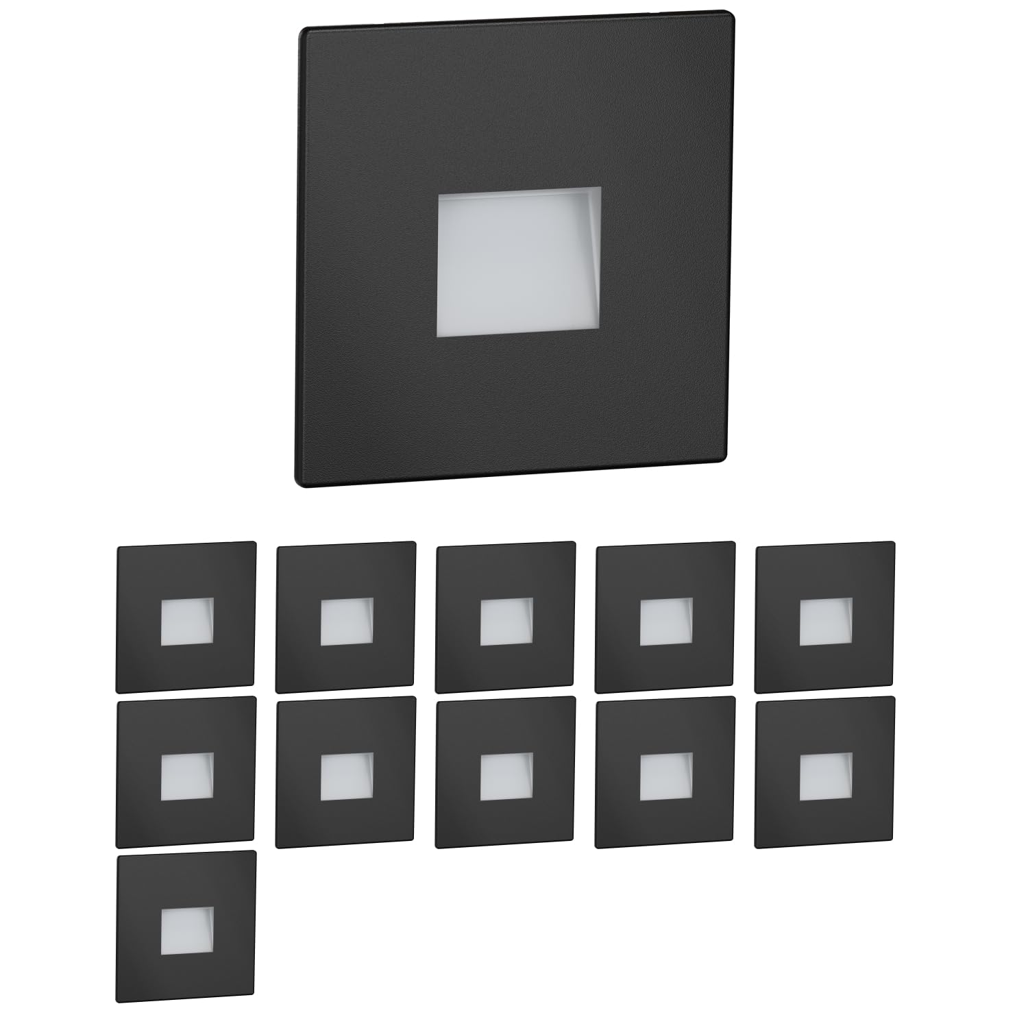 ledscom.de 12 LED Staircase Light/recessed wall Light FOW for Indoor and Outdoor use, Downlight, Angular, Black, 85 x 85mm, Warm White — image 1