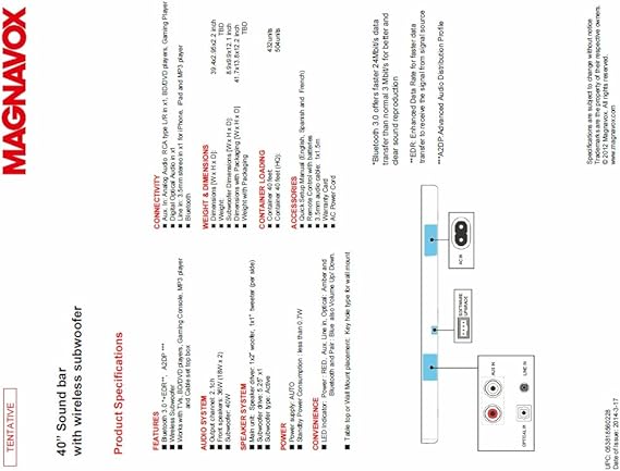 magnavox 2.1 soundbar with subwoofer