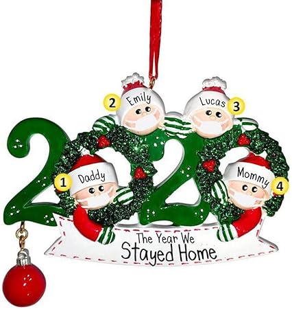 LOPP 2020 Xmas Christmas Hanging Ornaments, Family Personalized Ornament Opening Presents, Survived Family Christmas Eve Xmas Tree Bauble Decoration Kit (Family of 4)