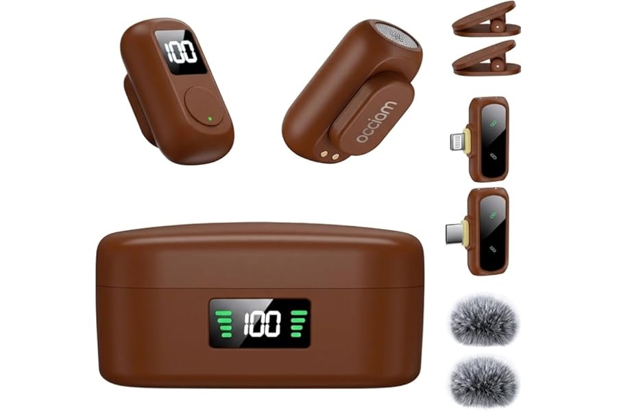occiam Mini Lavalier Microphone for iPhone & Android TikTok YouTube Vlog Podcast Video Recording Chocolate Brown