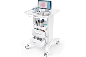 YORKGARGEN Medical Trolley Cart with Drawers, Hospital Mobile Ultrasound Cart with Trays&4 Silent Swivel Wheels,220 LBS Load Portable Storage Drawer for Hospital, Dental Clinic,Beauty Salon (White/Double drawer)