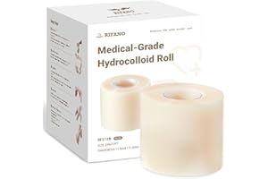 RIFANO Medical Hydrocolloid Tape Roll, Cut-to-Size, 2in*12ft Extra Large Hydrocolloid Patch Bandages with Self-Adhesive, Ultra Absorbent, Flexible & Waterproof (2in*12ft 11.8mil/0.3mm Thickness)