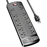 Power Strip, ALESTOR Surge Protector with 12 Outlets and 4 USB Ports, 6 Feet Extension Cord (1875W/15A), 2700 Joules, ETL Listed, Black