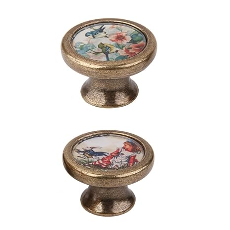 Phenovo 2 Pieces Vintage Retro Brass Round Cabinet Door Drawer