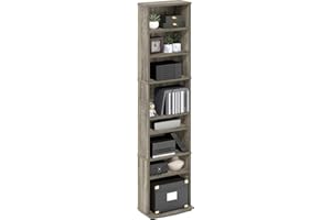 Furinno Jaya DVD Shelf, 8-Tier Tall Narrow CD Rack, Media Shelf with Adjustable Shelves, DVD Storage Cabinets for CD Blueray Game Disc, Easy Assembly, for Living Room, Home Office, French Oak