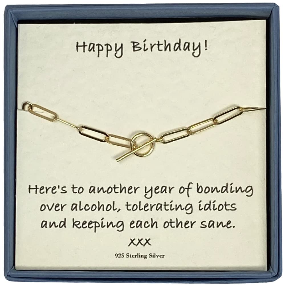 Strictly Gifts Birthday Bracelet for Women with Gift Box and Funny Card Ideal for Best Friend or Sister (Gold Paperclip)