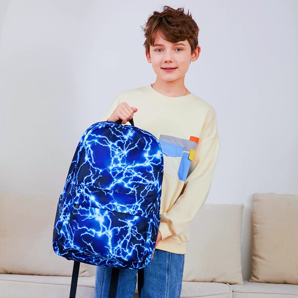 Backpack for Boy Middle School Lightning Bookbag Durable Student Teenager Sturdy Lightweight Waterproof (1-Blue)