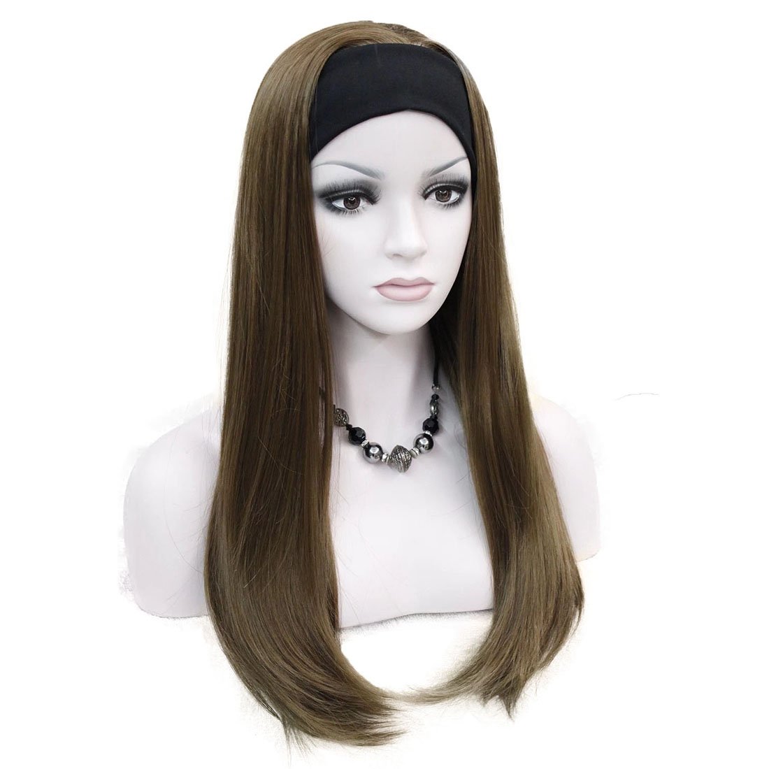 Lydell Long 3/4 women's wigs hairpiece Straight with Adjust Black Headband Blonde Highlighted wig Synthetic Hair Golden Brown