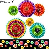 Adorox Set of 6 Holidays and NEW YEAR'S EVE Vibrant Bright Colors Hanging Paper Fans Rosettes Party Decoration for Holidays 8