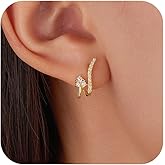 LOVPEPY 925 Sterling Silver CZ Crawler Earrings for Women,14k Gold Plated Pink Cubic Zirconia Cuff Wrap Stud Earring for Mom CZ Double Huggie Hoop Earring Hypoallergenic Wedding Valentine Jewelry Gift