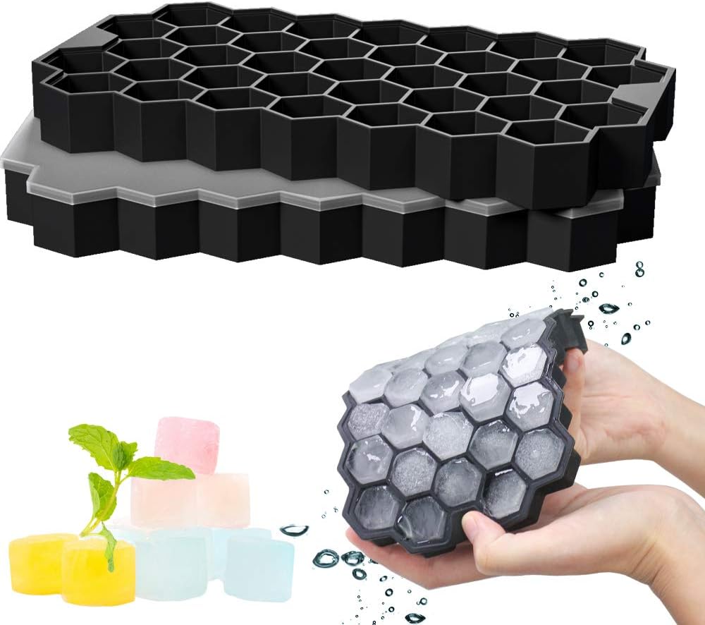 GoZheec 37 Fach Eiswürfelformen mit Deckel, 2 Stück Eiswürfelbehälter aus Silikon, FDA Zertifizierte Eiswürfelformen und BPA Frei, Ice Cube Tray Bier, Whisky, Fruchteiswürfel (Schwarz)