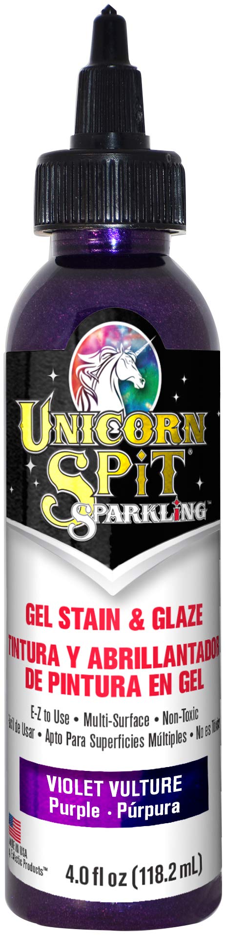 Unicorn Spit Sparkling Violet Vulture Purple Gel Stain, Vibrant Glitter Glaze for Wood, Glass, Fabric Craft Projects and DIY Furniture Upcycling, 118ml