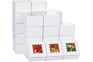 Moretoes 200pcs White Cookie Boxes with Window, 4x4x2.5 Inch Small Bakery Boxes for Pastries, Treats, Cupcakes, Donuts, Candy, Strawberries