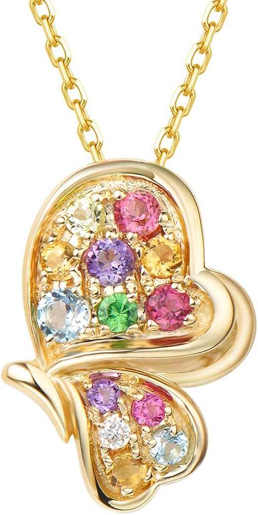 FANCIME 14k Solid Yellow Gold Butterfly Multicolor Diamond/Peridot/Topaz/Amethyst/Citrine/Tourmaline/Tsavorite FANCIME