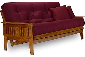 Nirvana Futons Eastridge Futon Set - Full Size, Frame, 8" Mattress, Twill Burgundy Cover