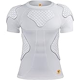 Dialudon Men Padded Football Shirt Rib Chest Shoulder Protector Heart Guard Padded Compression Shirt 6-Pads Protective Gear for Baseball,Basketball