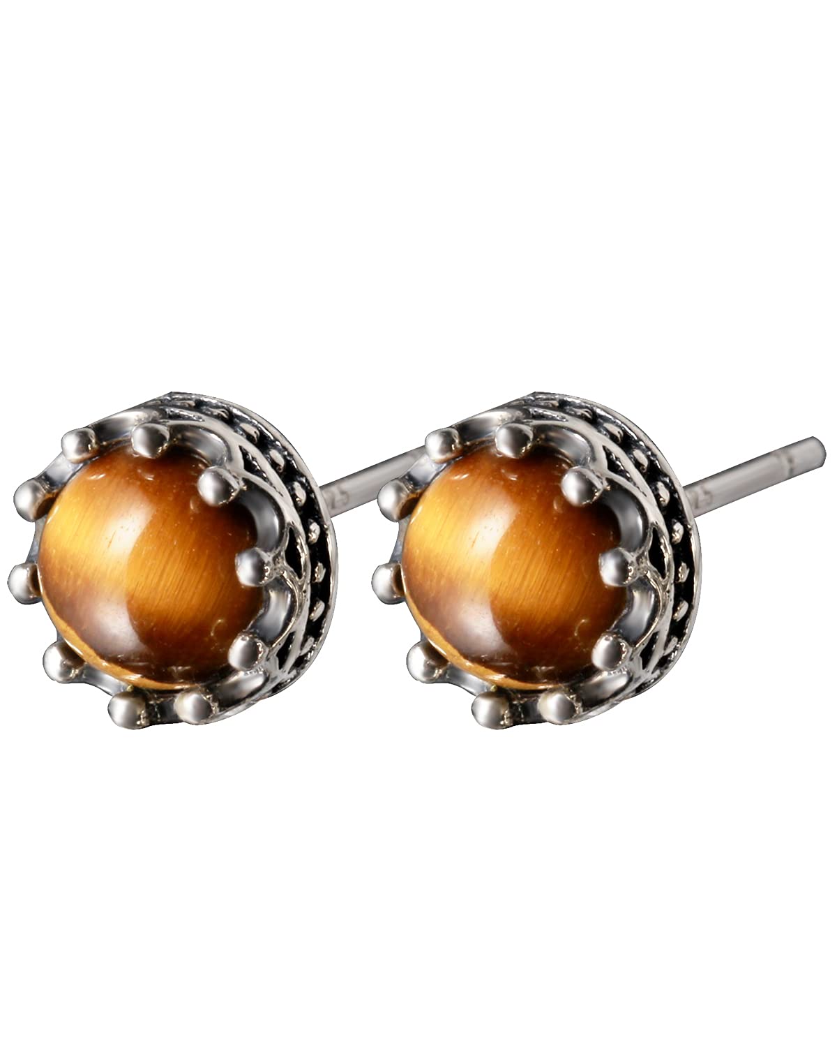 Jewboo 925 Sterling Silver Crown Earrings Healing Crystals and Gemstone Crystal Studs Jewelry Gift（lapis lazuli）