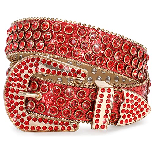 Rhinestone Studded Western Leather Belt, Women Ladies Vintage