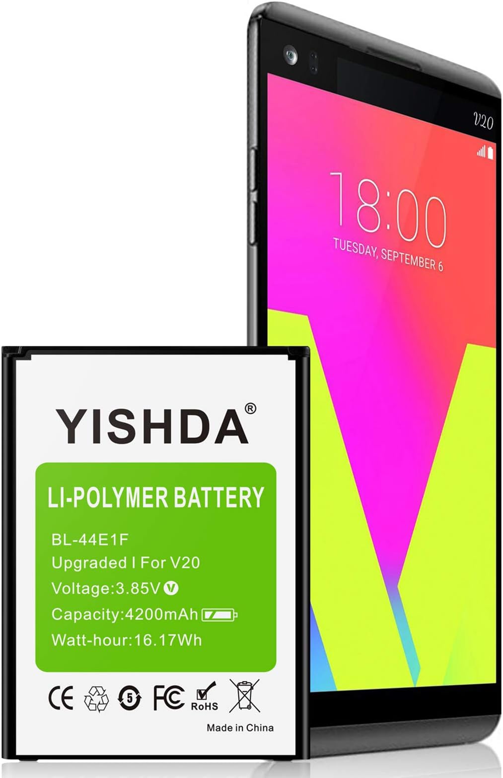LG V20 Battery (Upgraded), YISHDA 4200mAh Li-Polymer Replacement LG BL-44E1F Battery for LG V20 H910 H918 LS997 US996 VS995 Cell Phone | LG V20 Spare Battery